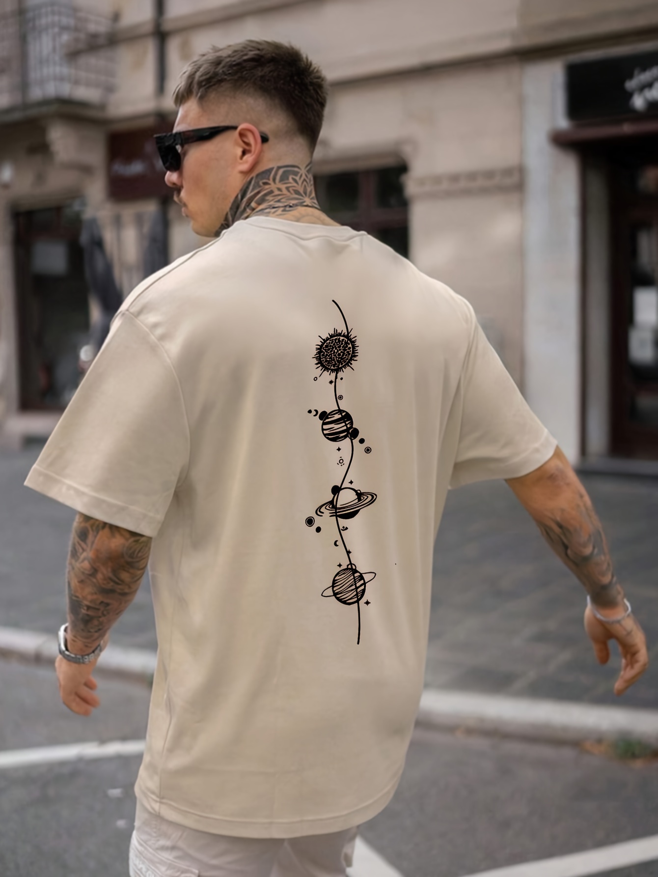 planet print mens graphic neck active t shirt casual tshirts for summer mens clothing tops for daily gym workout running details 1