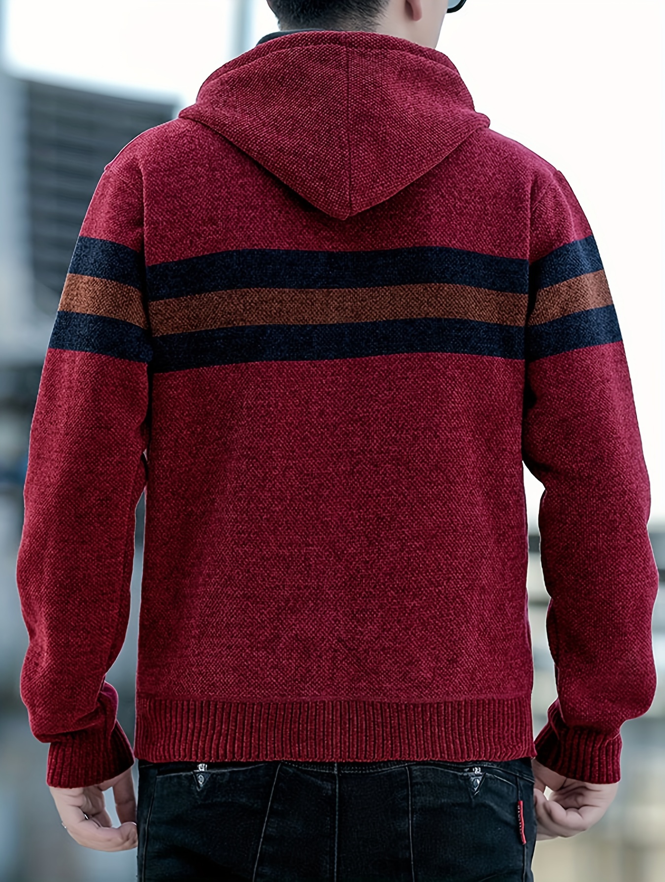 Men S Casual Knit Polyester Hooded Sweater, Long Sleeve Zip-Up Jacket, Regular Fit, with and Design, for Travel, Fishing, Golf, Daily details 14