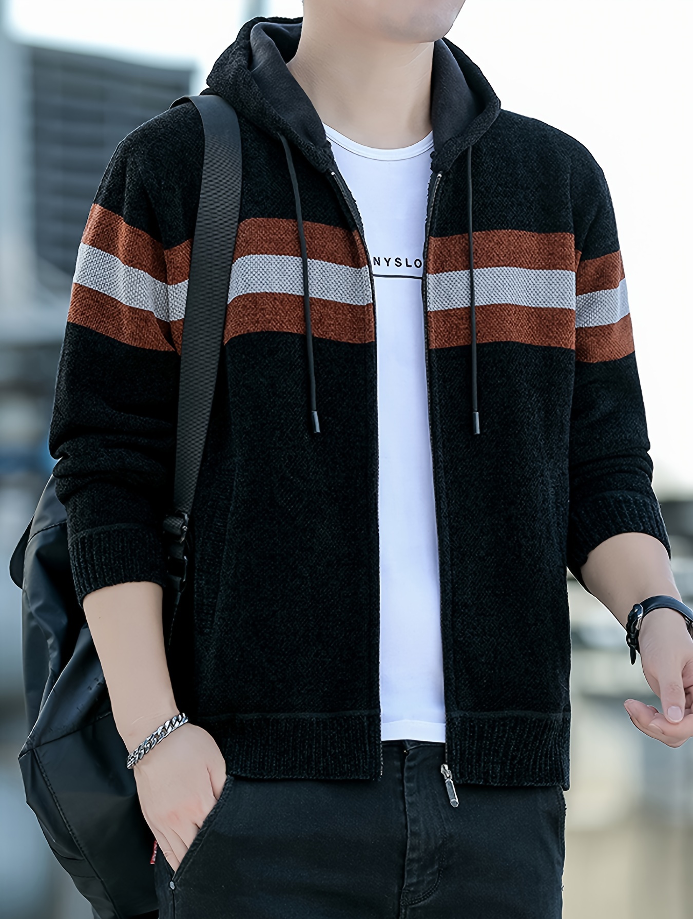 Men S Casual Knit Polyester Hooded Sweater, Long Sleeve Zip-Up Jacket, Regular Fit, with and Design, for Travel, Fishing, Golf, Daily details 26