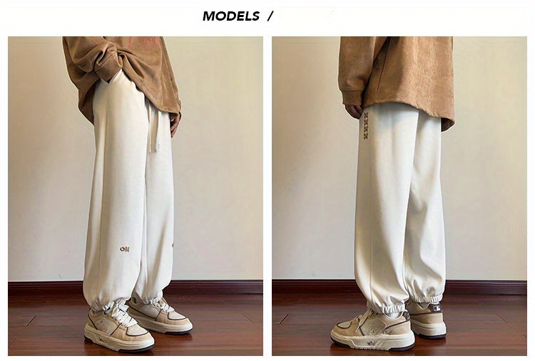 mens off embroidery pants with pockets casual drawstring joggers for outdoor activities gift details 0