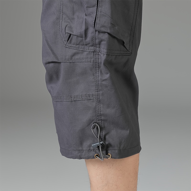 mens 3 4 length solid color non stretch cotton cargo shorts for summer outdoor wear details 24