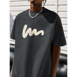 Eye-Catching Line Graphic Tee - Comfort Fit, Breathable Fabric for Summer Outings, Durable Crew Neck Men's T-Shirt