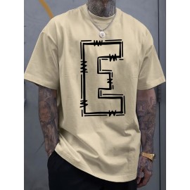 Simple and stylish E-letter printed men's round neck short sleeved T-shirt, comfortable and breathable casual sports top suitable for spring and summer vacation leisure