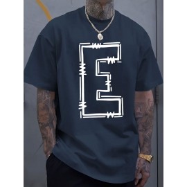 Simple and stylish E-letter printed men's round neck short sleeved T-shirt, comfortable and breathable casual sports top suitable for spring and summer vacation leisure