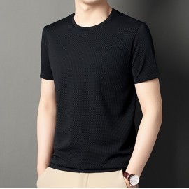 Vibrant Solid Color Waffle Knit Crew Neck T-shirt - Soft, Ultra-Casual, and Exceptionally Comfy Active Top for Men - Perfect for Summer Outdoor Adventures, Sports, and Everyday Wear