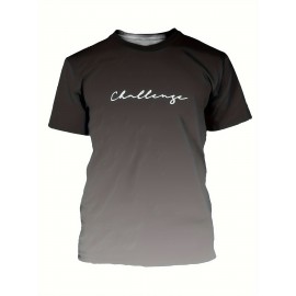 Mens Summer 3D Script Print T-Shirt - Breathable Crew Neck Tee with Slight Stretch, Polyester Blend Fabric, Regular Fit, and Casual Short Sleeve Design - Perfect for Outdoor Activities