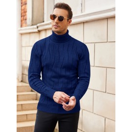 Men's Slim Fit Turtleneck Pullover - Casual Long Sleeve Knit Sweater, Machine Washable