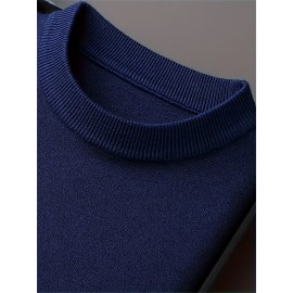 1pc Men'S Casual Crew Neck Viscose Knit Sweater - Solid Color Pullover with Medium Stretch, Regular Fit, Long Sleeve - Knit Fabric Sweatshirt for Autumn and Winter