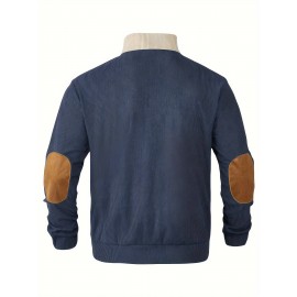 Mens Retro Color Block Knitted Mid Stretch Stand Collar Pullover Sweater - Warm, Casual, Long Sleeve, Button Front, Machine Washable - Perfect for Fall and Winter, Old Money Style