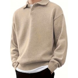 Men'S Casual Solid Color Button-Design Sweater | 100% Polyester Knit Fabric | Medium Stretch | Polo Collar | Loose Fit | Fall/Winter Collection