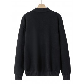 Men'S Casual Solid Color Button-Design Sweater | 100% Polyester Knit Fabric | Medium Stretch | Polo Collar | Loose Fit | Fall/Winter Collection