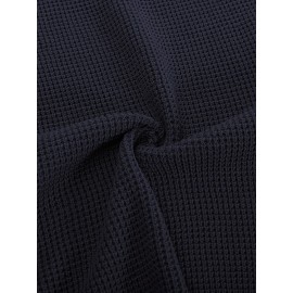 Men Waffle Textured Sweater Long Raglan Sleeve Crew Neck Ribbed Cuff Pullover