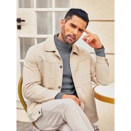 Men's Slim Fit Turtleneck Sweater - Casual Solid Color Knit Pullover for Fall/Winter, Polyester Blend, Best for Christmas