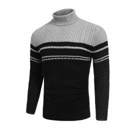 Men's Slim Fit Turtleneck Sweater - Casual Solid Color Knit Pullover for Fall/Winter, Polyester Blend, Best for Christmas