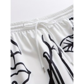 Men's Casual Athletic Joggers with Abstract Face Print - Loose Fit, Polyester Blend, Machine Washable