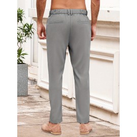 Men'S Casual Chino Pants, Rayon Blend, Non-Stretch, Solid Color, Regular Fit, with Button Detail, for All-Season Woven Flat Front Drawstring Trousers