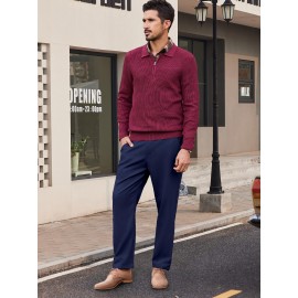 Men'S Casual Chino Pants, Rayon Blend, Non-Stretch, Solid Color, Regular Fit, with Button Detail, for All-Season Woven Flat Front Drawstring Trousers