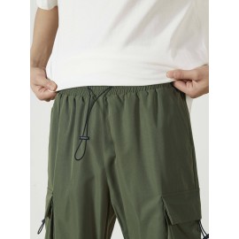 Men's Casual Flap Pocket Straight Leg Cargo Pants, Street Style Casual Pants For Outdoor Activities