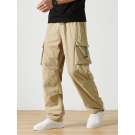 Men's Casual Flap Pocket Straight Leg Cargo Pants, Street Style Casual Pants For Outdoor Activities