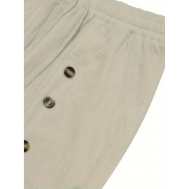 [Trusted] Men's Casual Cotton Linen Pants with Multi-Button Detail - Loose Fit, Solid Color, Perfect for Beach & Summer