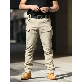 1pc Men'S Tactical Cargo Pants - Solid Color, All-Season, Polyester, Regular Fit, Slight Stretch, Multi-Pocket Design, Casual Style, Woven Trousers for Adults