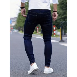 Men's Slim-Fit Denim Jeans - Cotton Blend, Zipper Closure, Regular Length, Suitable for All Seasons