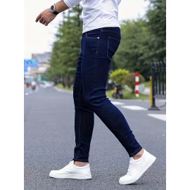 Men's Slim-Fit Denim Jeans - Cotton Blend, Zipper Closure, Regular Length, Suitable for All Seasons