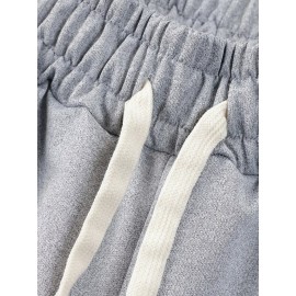 1pc Crane Emblem Casual Shorts, Polyester Knit Fabric with Slight Stretch, Regular Fit with Pockets, Alphabet Pattern - Comfortable Summer Wear