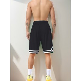 Men's Stripes Decor Sports Shorts With Drawstrings, Elastic Waist Quick-drying Shorts For Summer Daily Outdoor Basketball Sport