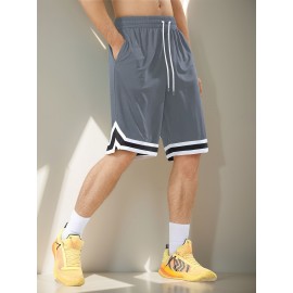 Men's Stripes Decor Sports Shorts With Drawstrings, Elastic Waist Quick-drying Shorts For Summer Daily Outdoor Basketball Sport