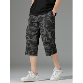 Men's 3/4 Length Solid Color Non Stretch Multi-Pocket Cotton Cargo Shorts For Summer Outdoor Wear