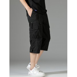 Men's 3/4 Length Solid Color Non Stretch Multi-Pocket Cotton Cargo Shorts For Summer Outdoor Wear