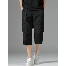 Men's 3/4 Length Solid Color Non Stretch Multi-Pocket Cotton Cargo Shorts For Summer Outdoor Wear