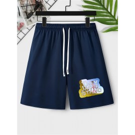 They Who Stand Print, Men's Breathable Drawstring Pants, Loose Casual Waist Simple Style Comfy Shorts For Spring Summer Outdoor Fitness Cycling Climbing Mountain Holiday Daily Commute Dates Sports Workout Trousers