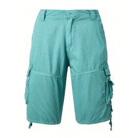 1pc Men'S Cotton Cargo Shorts, Multi-Pocket Utility Workwear, Solid Color, Street Style, Regular Fit, Woven Fabric, Non-Stretch - Outdoor Casual Short Pants