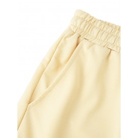 Casual Polyester Knit Fabric Shorts with Pockets, Regular Fit, Slight Stretch, Alphabet Pattern, with 